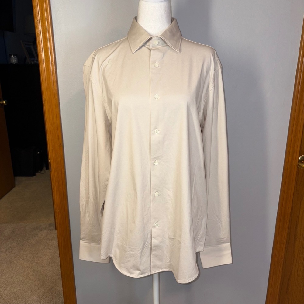 Bugatchi Mens‎ Medium Stone 8-Way Stretch Long Sleeve Dress Shirt